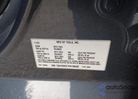 2023 Tesla Model Y Awd/Long Range Dual Motor All-Wheel Drive из США, поврежденный, VIN 7SAYGDEE7PA196038